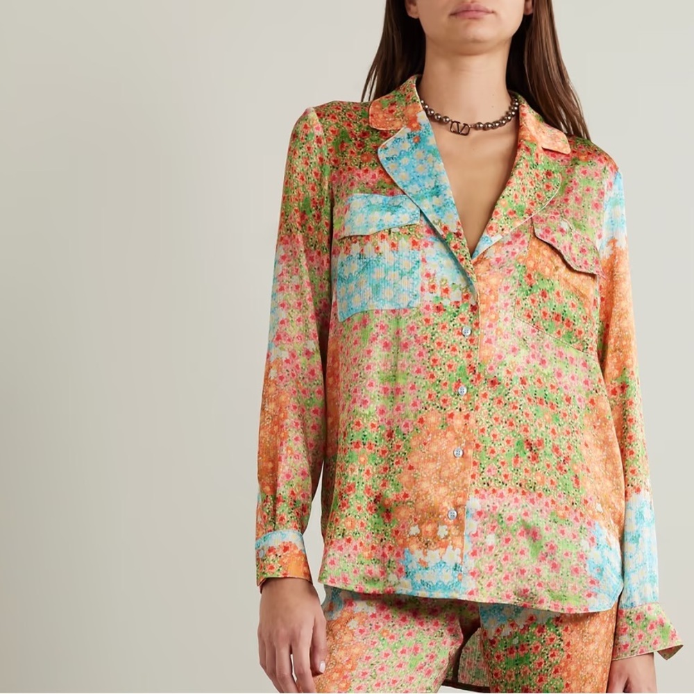 Siedres Revolve Micla Multicolored Patchwork Pattern Button Down Top‎ 34 XS